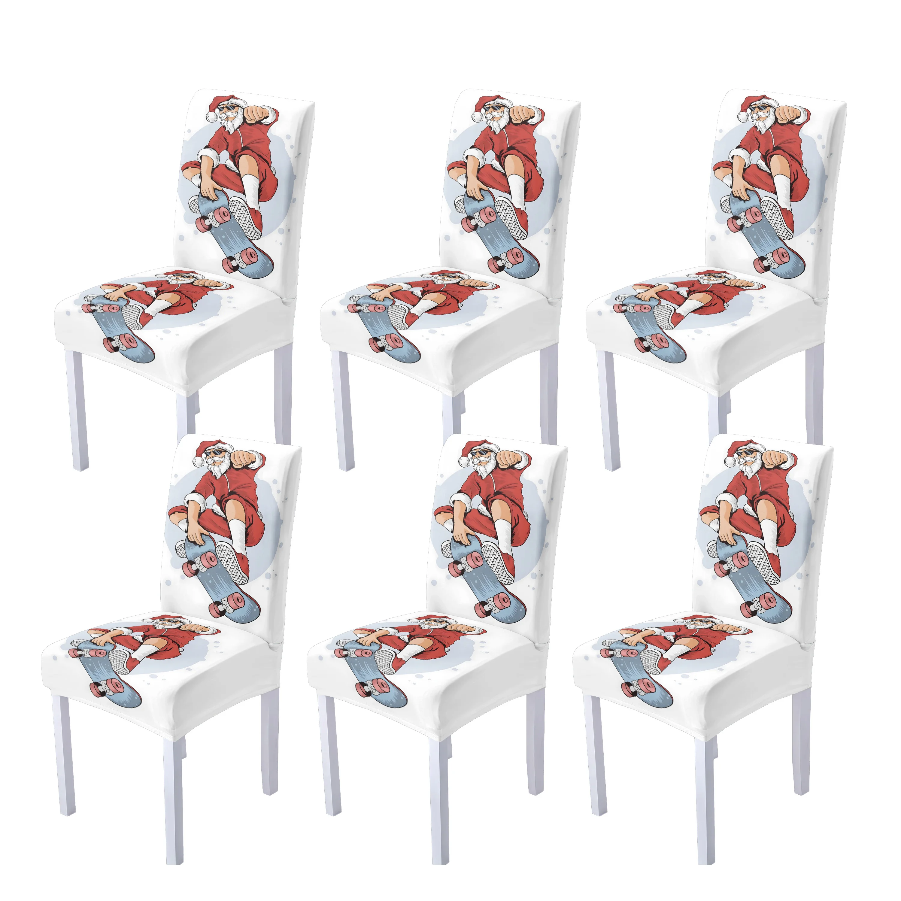 

4/6pcs Christmas-themed home chair cover, sporty hip-hop Santa Claus print, elastic dining chair cover, washable.