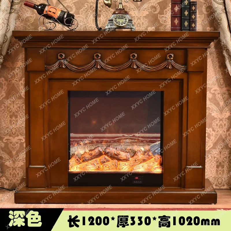 

Тумба под телевизор L1.2 метра в пасторальном стиле с электронным имитационным камином из массива дерева, светодиодная, декоративная.