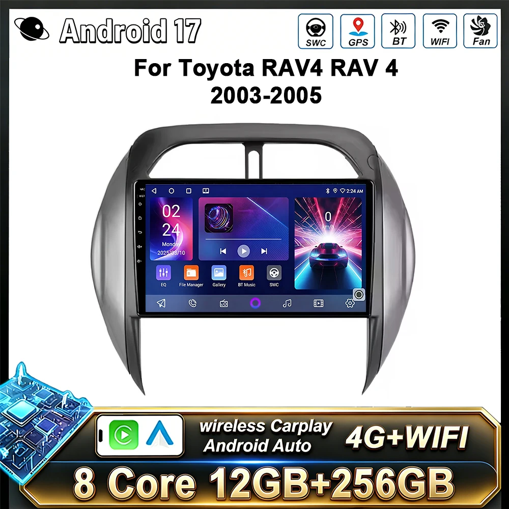 Radio Multimedia con GPS para Auto Android 17 para Toyota RAV4 RAV 4 2003 2004 2005, Reproductor de Video Estéreo con Bluetooth y WIFI, Sin DVD 2din