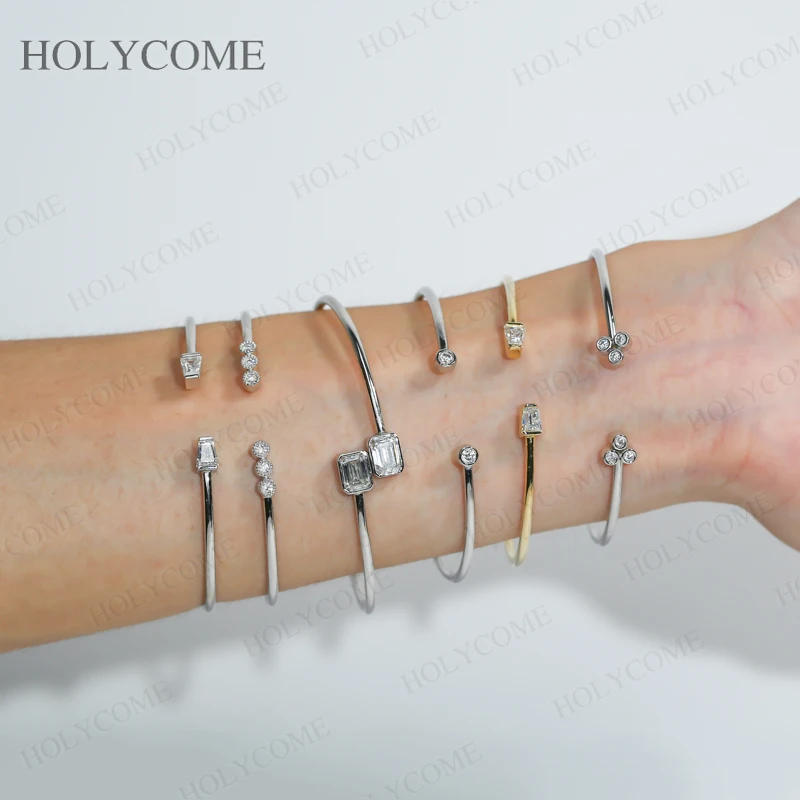 

Luxury Bangle 925 Sterling Sliver Moissanite Stone Bracelet D Color VVS1 White Rose Yellow Gold Plated Fine Jewelry For Lover