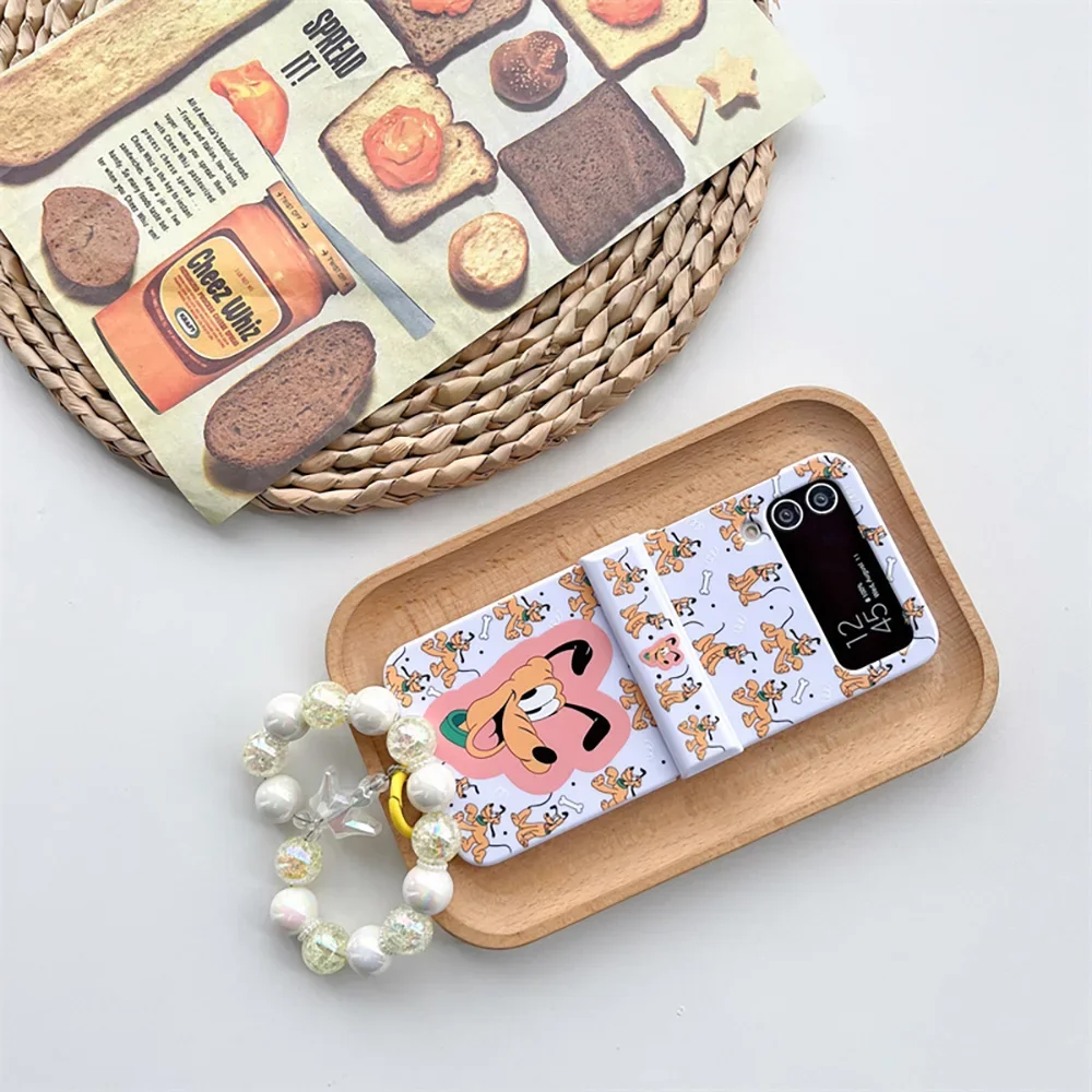 Disneies Goofy Goof Pluto With Lanyard Phone Case for Samsung Galaxy Z Flip 3 4 Z Flip 5 6 5G PC Hard Anti-drop Back Cover Funda