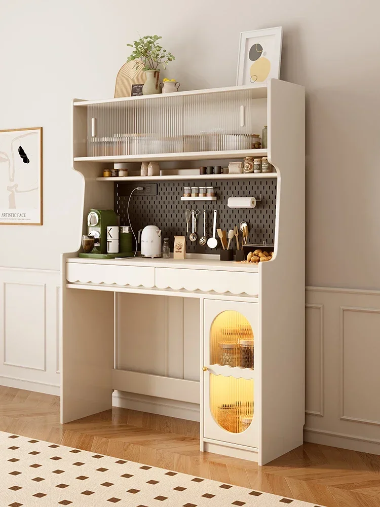 Solid Wood Sideboard Dining Table Integrated Foldable White Wall Locker Kitchen Storage Cabinet