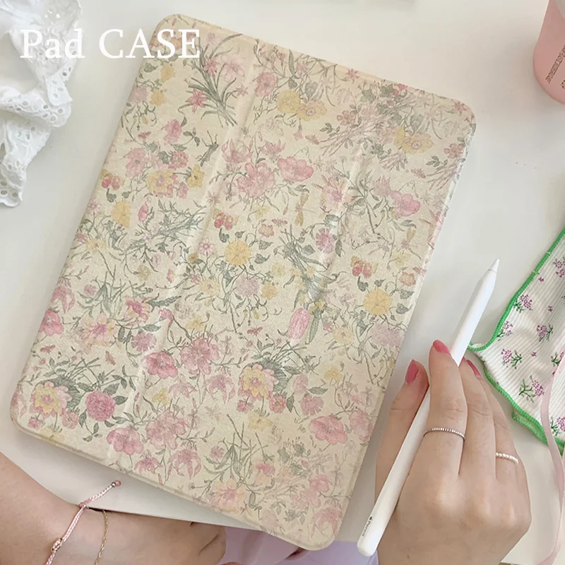 

INS в корейском стиле с розовым цветочным узором для iPad pro 10/11 дюймов 2020/6/7/8/Air 3-й/Air 4-го/9 поколения/Air 5-го поколения 2022/Air 11