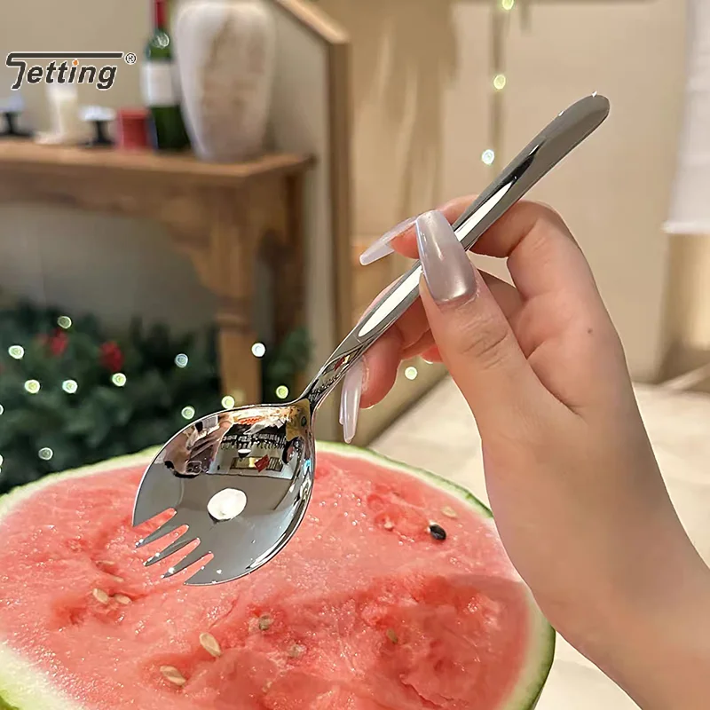 Stainless Steel Salad Spoon Creative Shovel Spoon Fork Pasta Coffee Fork Dessert Cake Fork Watermelon Fruit Spoon