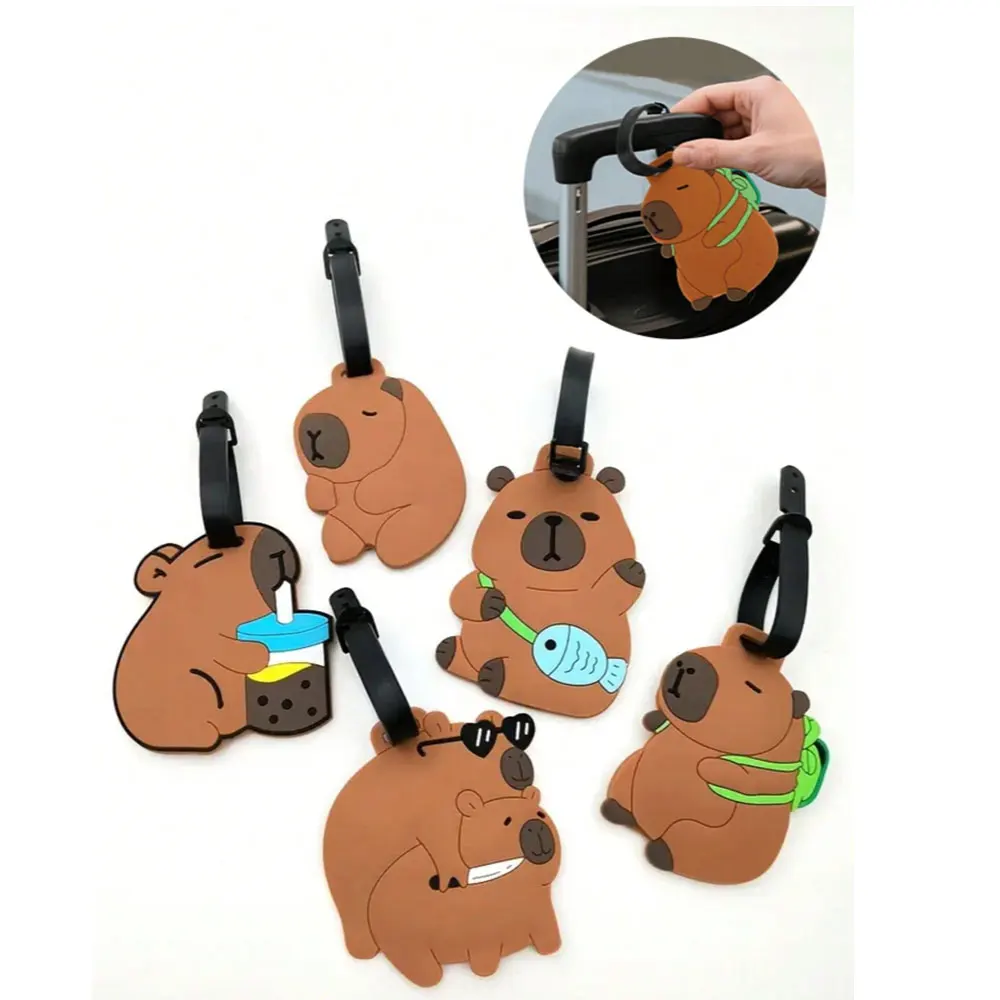 

1Pc Cute Capybara Silicone Luggage Bag Charm, Featuring Fun and Stylish Glasses, a Bucket, and Fish Patterns, with an Anti-Loss Name Tag on the Back, Suitable for Suitcases, Backpacks, Gifts, and Luggage Accessories, Designed to Be Lightweight and Stylish