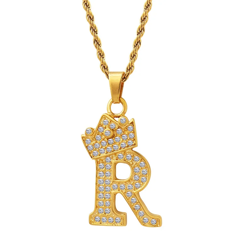 

New crown necklace fashion and versatile design inlaid with zircon 26 letters pendant gold-plated clavicle chain ornament female