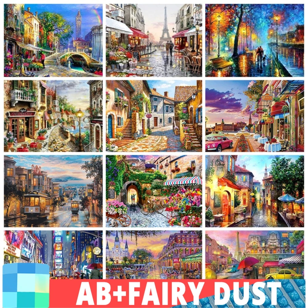 

AB Fairy Dust Street Art City Scenery 5D Diamond Painting Full Kit DIY Crystal Crafts Cross Stitch Mosaic Landscape Home Decor