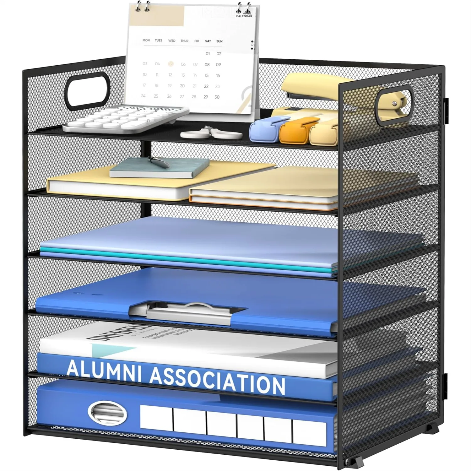 

Mesh Desk File Organizer with Handle, 6-Tier Paper Letter Tray for Office Home School Classroom, Black