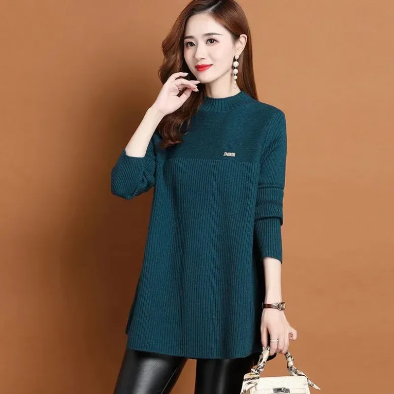 Women's Mid-length Half Turtleneck Sweater New Style Loose Inner Solid Color Knitted Bottoming Shirt