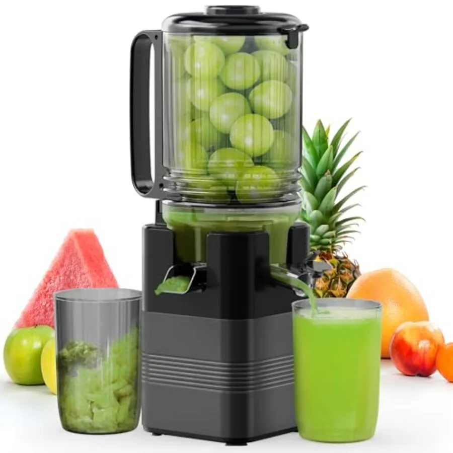 

Соковыжималка шнекового типа с широким загрузочным отверстием 5,8 дюйма для целых овощей и фруктов, холодного отжима, серая, легко чистится