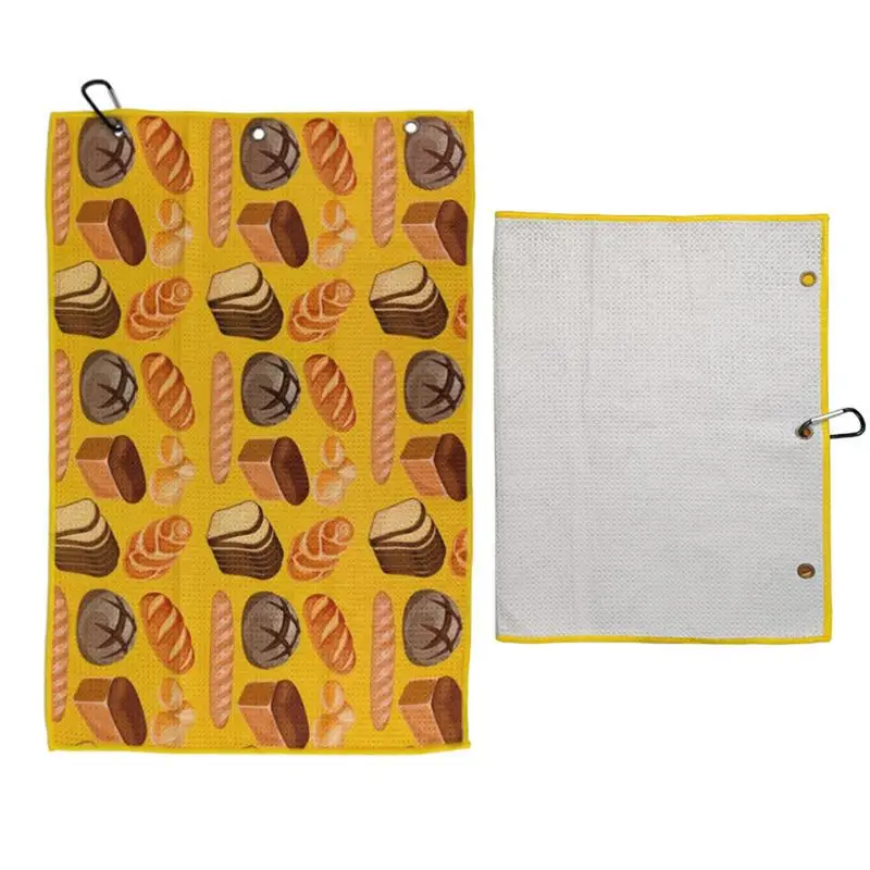 Golf Club Towel Cleaning Rag Cloth Golf Towels Ultra-Absorbent Large Golf Towels Bread Print Microfiber Towel With Carabiner