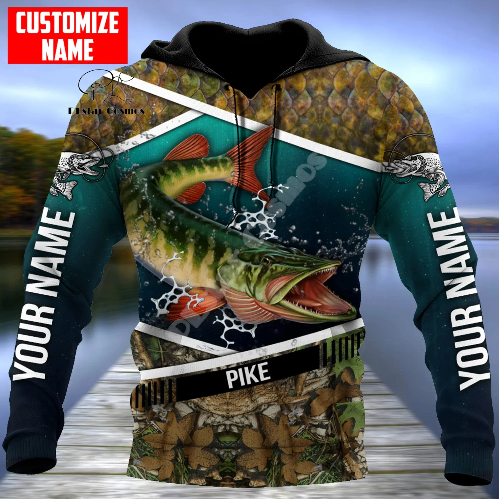 Custom Name Animal Bass Walleye Fishing Camo Fisher Tattoo Retro Vintage 3DPrint Pullover Harajuku Casual Funny Hoodies Jacket F