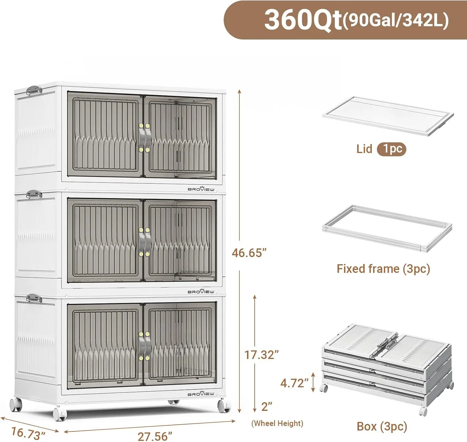 120 Qt Plastic Storage Bins with Lid, Stackable Storage Containers with Wheels, Collapsible Closet Organizer and Storage Drawers