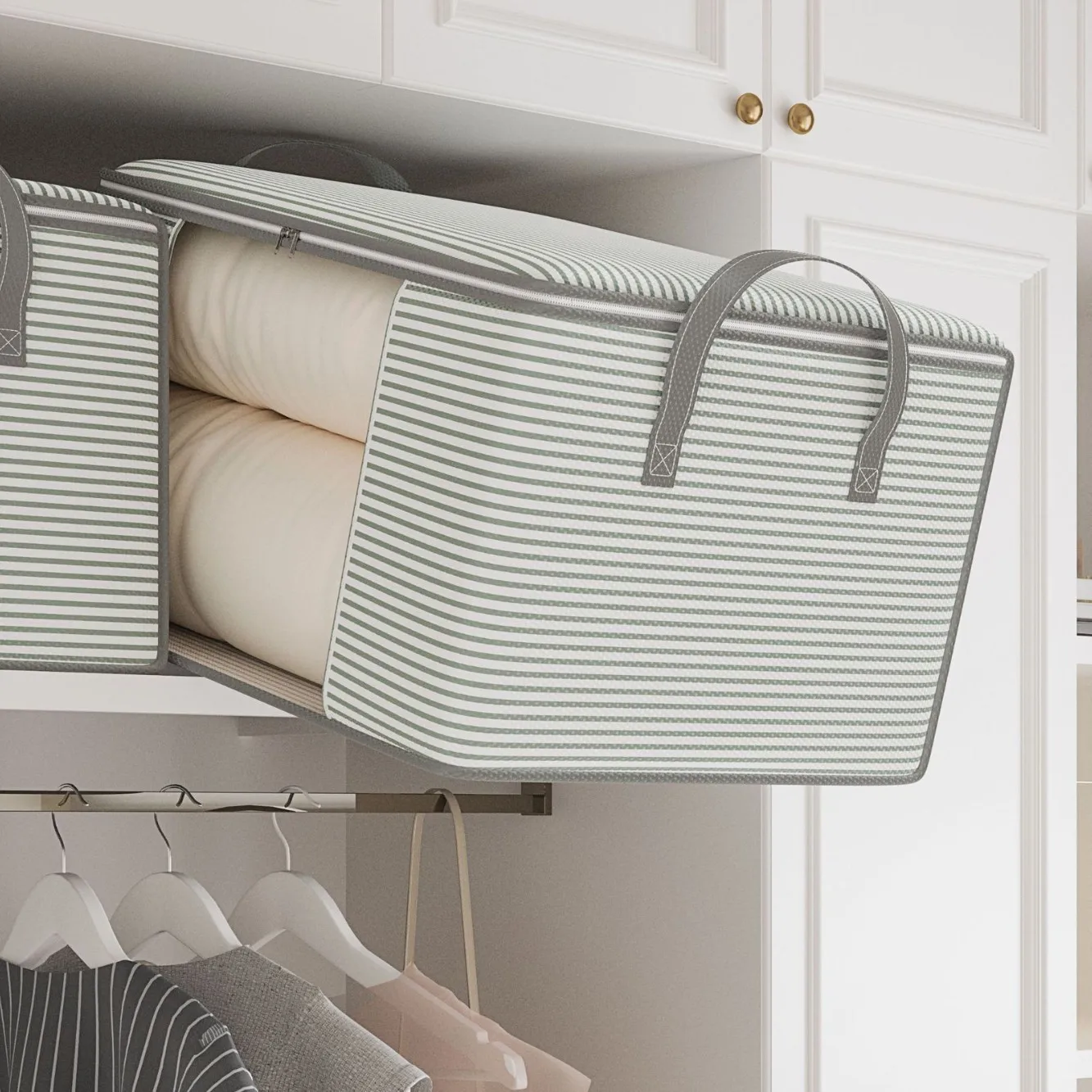 Foldable Storage Box with Clear Window Dustproof Zipper & Reinforced Handles for Clothes Quilt Bedding Organizer for Wardrobe