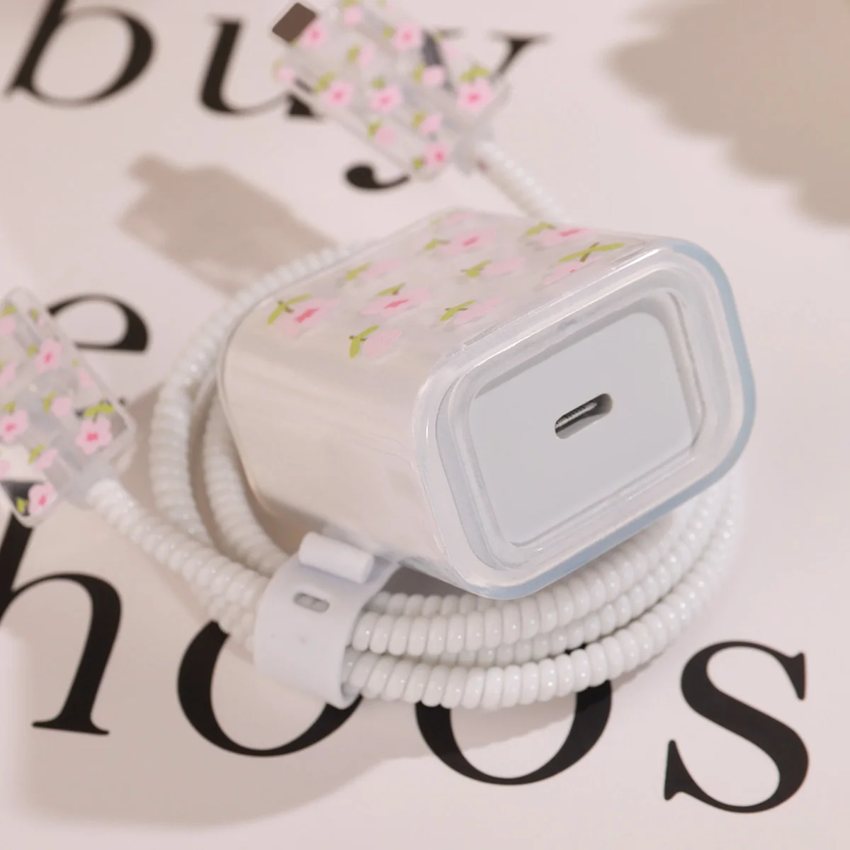 Flowers Case For Apple 20W/18W Charger Protective Case For iPhone 16 Pro Max 15 14 13 Data Cable Head Bite Protector Cover Shell