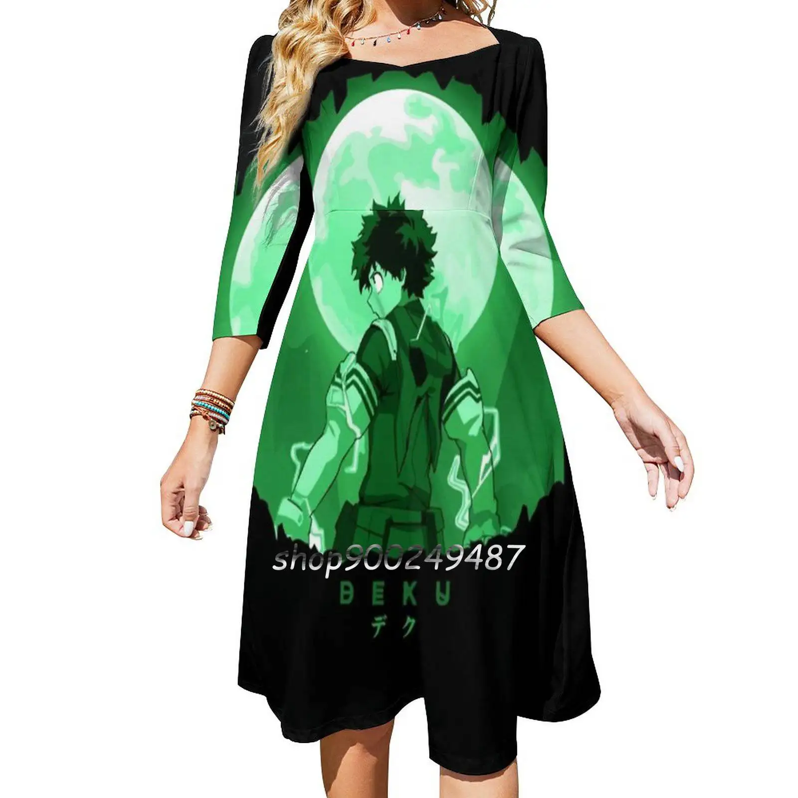 Deku | Perfect Gift Square Neck Dress Sweet Summer Dress Women Elegant Halter Print Dress Boku No Hero Academia Anime