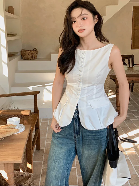 

Женский летний жилет Slim Fit с круглым вырезом, на одной пуговице, с разрезом, стандартной длины, в модном стиле "Букет"