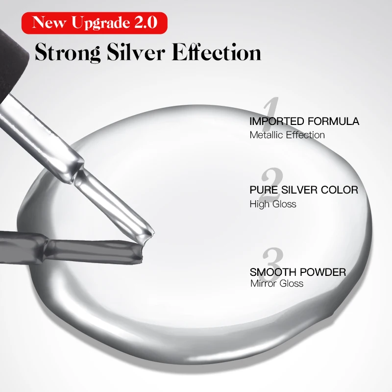 MEET ACROSS Metallic Silver Gel Nail Polish 7ML Semi Permanent UV Super Shine Mirror Chrome Draw Painting Gel Varnish Nail Art