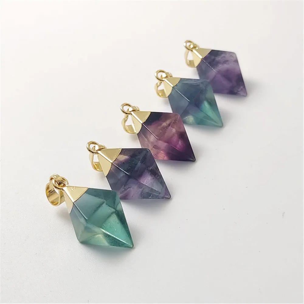 FUWO Wholesale Natural Fluorite Pendant,Elegant Slender Shape Rhombus Crystal Accessories For Women Jewelry Making 5Pcs PD106F