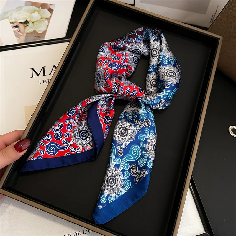 Silk Satin Hair Scarf Women Handkerchief Print Female Head Bandana Small Neck Muffler Hijab Lady Girl 70*70cm Square Shawls