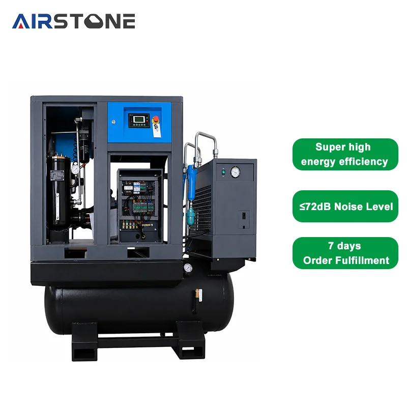 15KW 20HP Portable Industrial Screw Air Compressor with Tank Integrated All-in-One 4 in 1 Engine for Cutting & Workshop