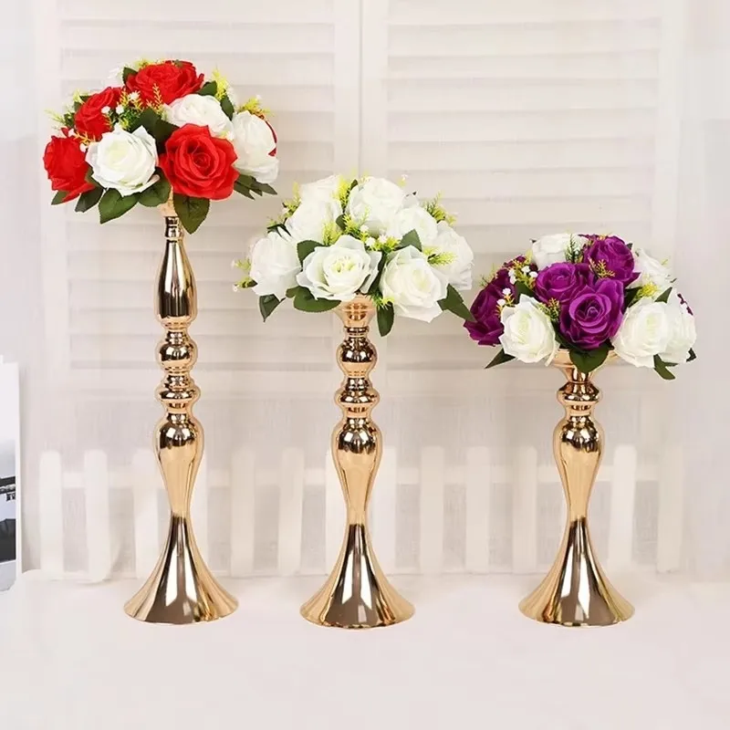 

10pcs/lot Gold Silver Candle Holders Flower Vase Candlestick Wedding Decoration Table Centerpiece Flower Rack Road Lead Home