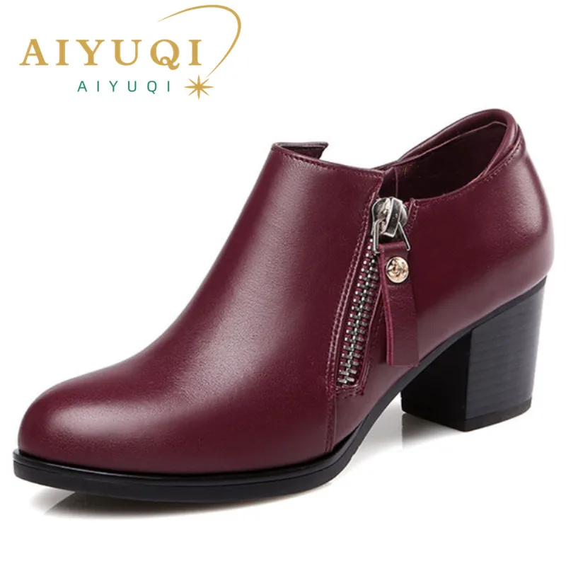 Genuine leather woman shoes 2024 autumn new deep mouth singles shoes cowhide thick with large size 35-43 of dress shoes