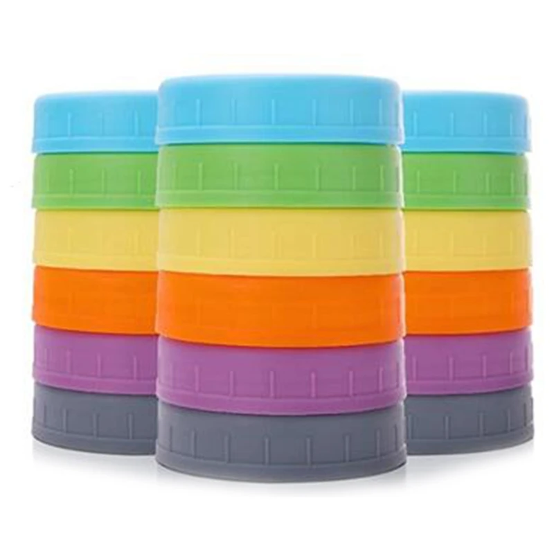 18Pcs Plastic Regular Mouth Mason Jar Lids For Ball, Kerr And More With Rings - Colored Plastic Storage Cap