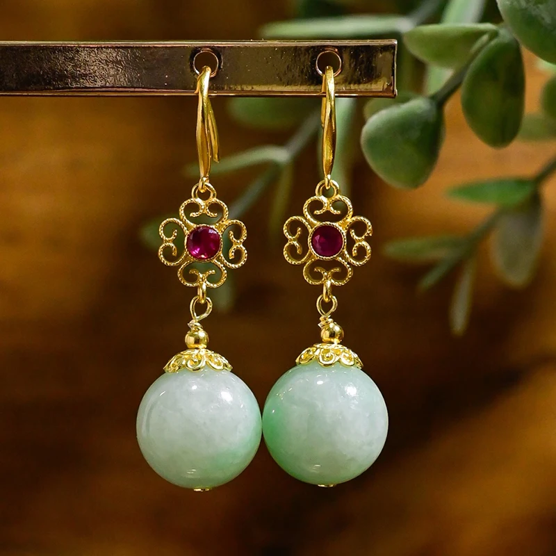 

Серьги из чистого натурального жадеита класса А из серебра 925 пробы, серьги в стиле ретро с натуральным драгоценным камнем в китайском стиле