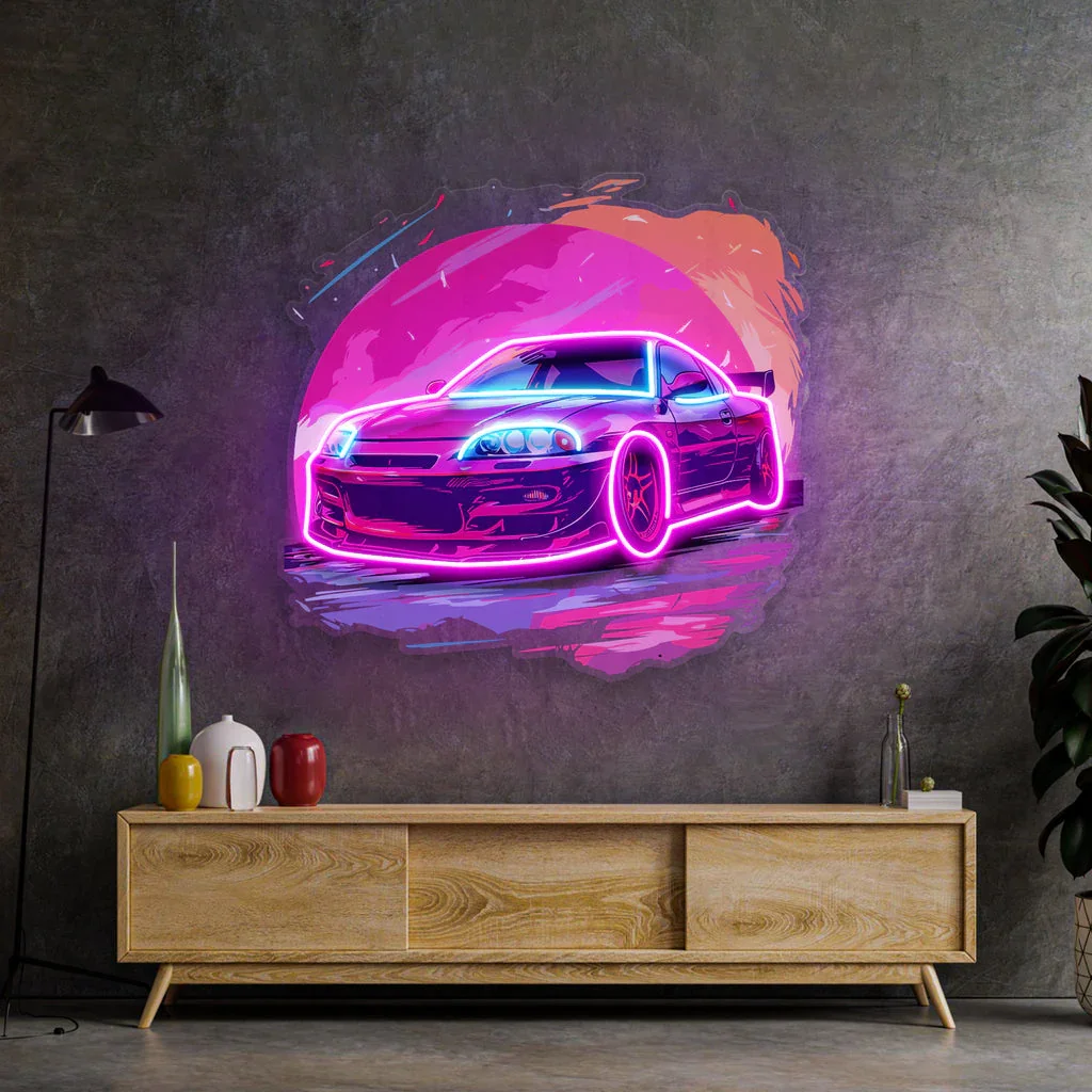 Cool Car Neon Sign Acrylic UV Print Sign Cartoon Car Living Room Game Room Wall Neon Decor Bar Pub Business Shop Dimmable Sign