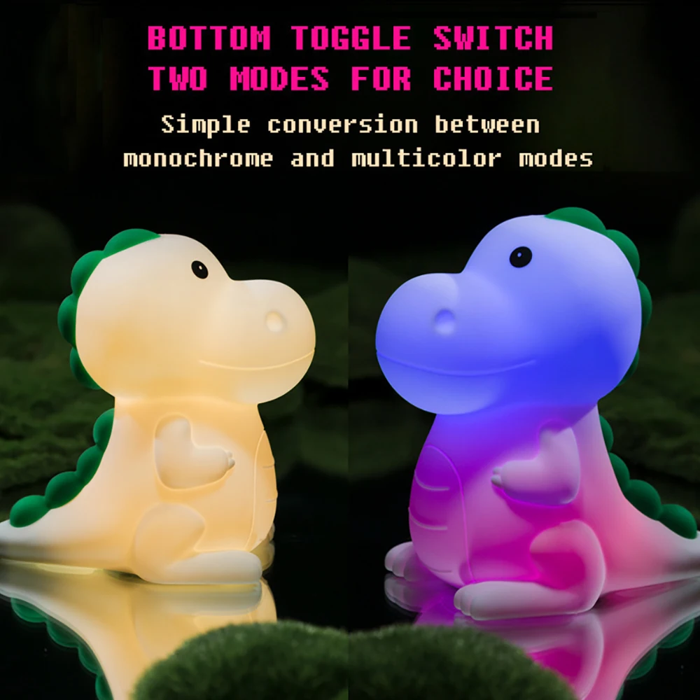 

LED Silicone Lamp Night Light Cartoon Dinosaur Shaped Patting Control Atmosphere Light for Children Bedroom Decor Holiday Gift