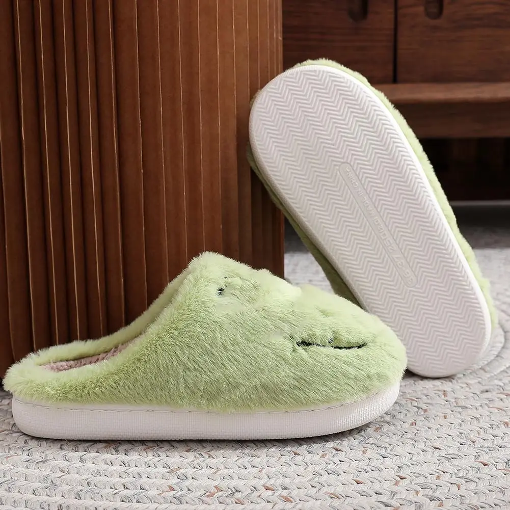 Hauioe Christmas Slippers Cartoon Plush Slippers Winter Soft Green Merry Christmas Gifts - Image 4