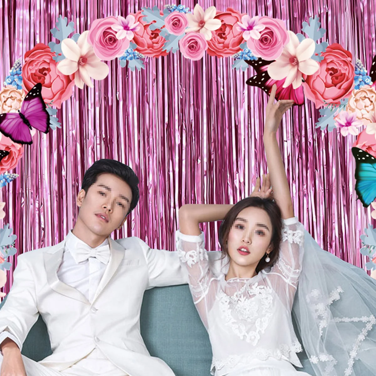 

2Pcs Background Wall Decoration Curtain Pink Plastic Photo Backdrop Party Festival Window Wall Decor