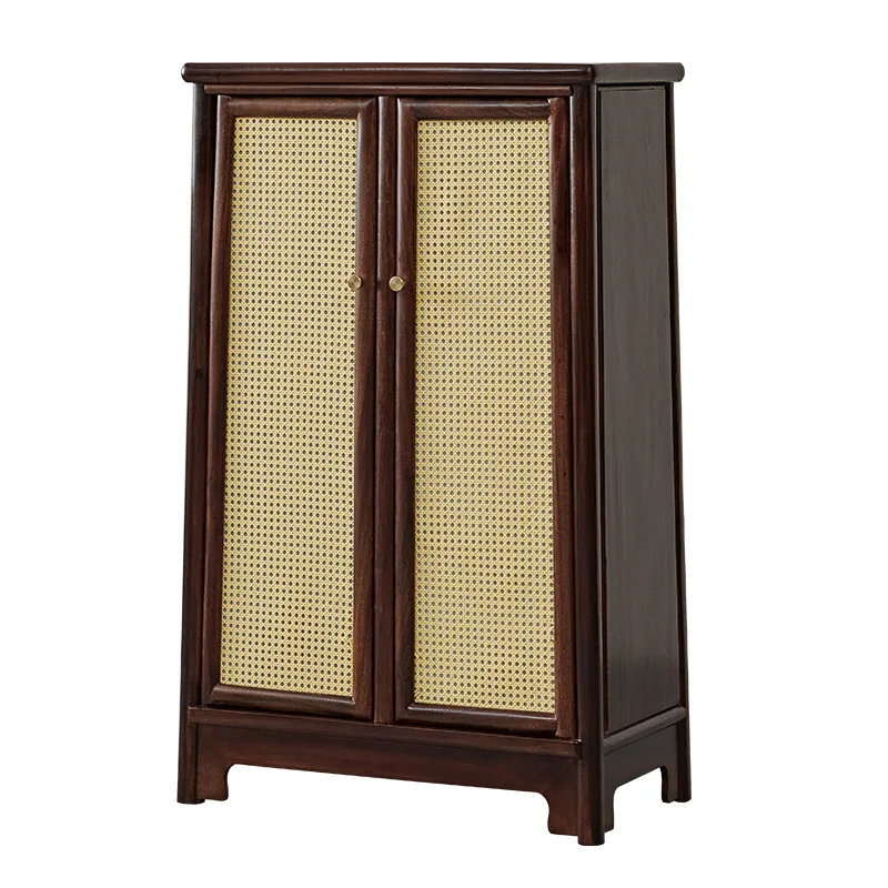 

New Chinese rattan braided rounded solid wood black walnut stand glass wardrobe study tea room furniture