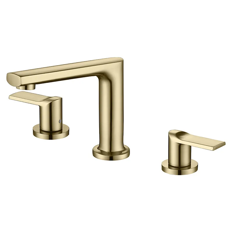 New Design Bathroom Gold Three-Hole Double Handle Deck Mounted Faucet Wash Basin