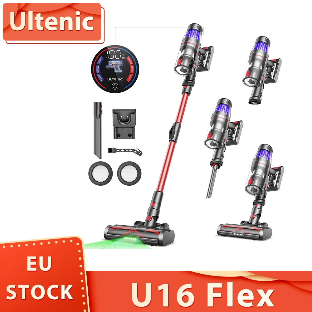 Ultenic U16 Flex Cordless Vacuum Cleaner, 45000Pa Suction, 60mins Runtime, GreenEye Technology, Folding Tube, Anti-Tangle Brush