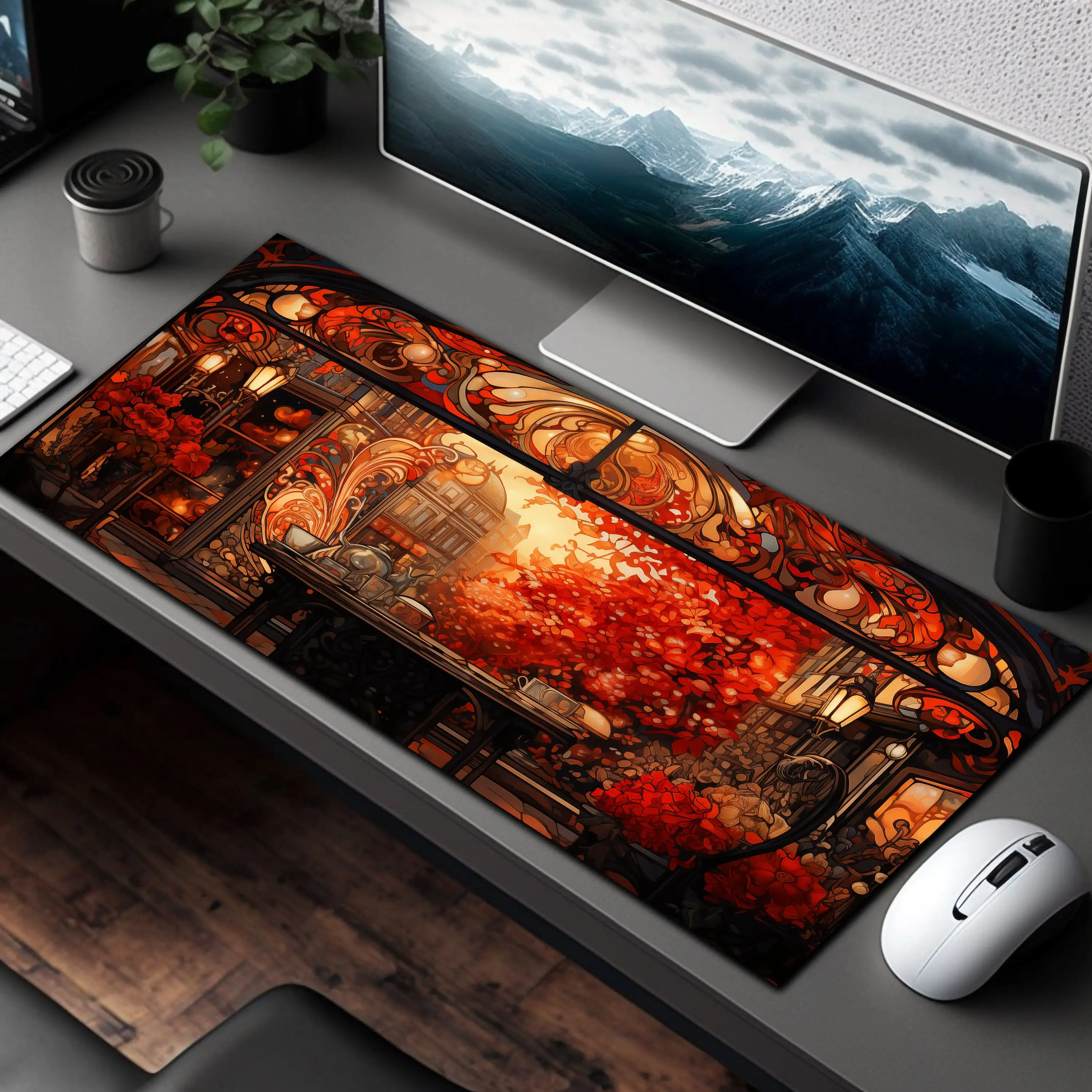 

Charming Autumn Café,art Nouveau Style Table Mat,artisan Mousepad,beautiful Desktop Decoration,lovely Desktop Decor,gift for Her