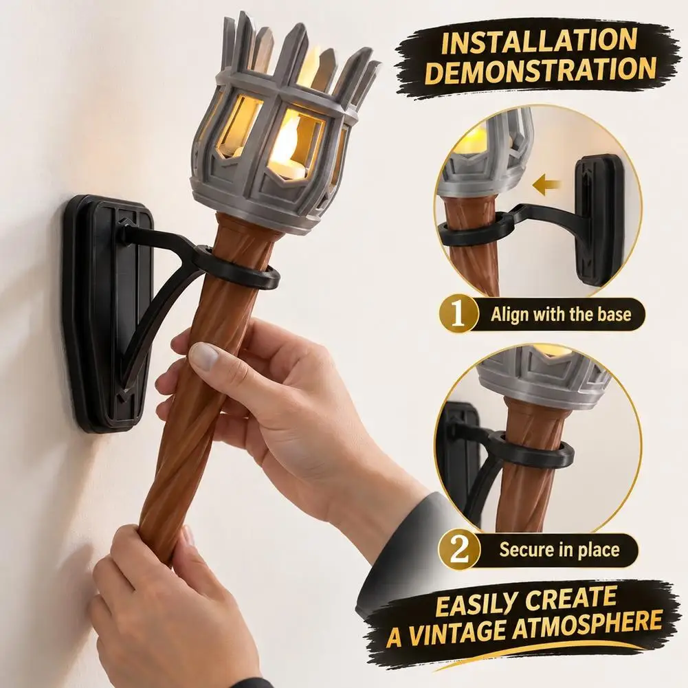 3D Printed LED Wall Torch Lamp Gothic Cresset Sconce Flame Light Castle Bar Garden Porch Party Room Decoration