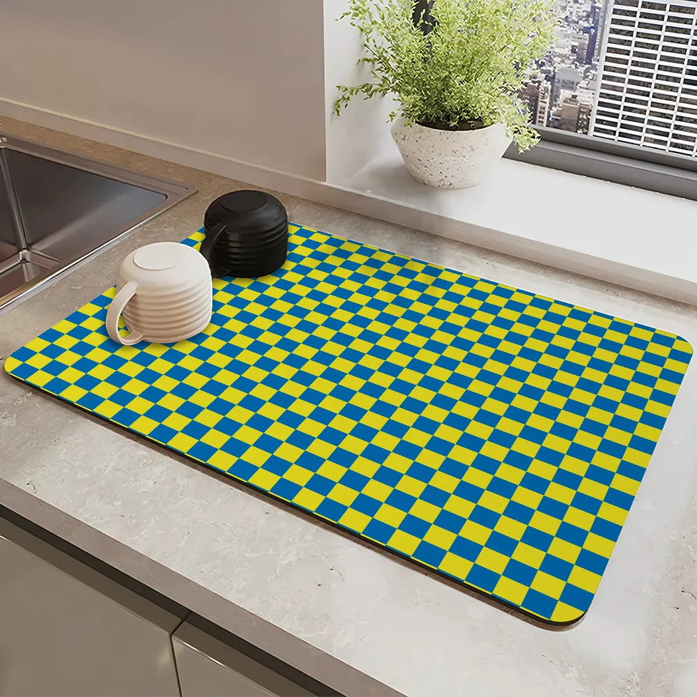 

Chessboard Pattern Draining Pad Drying Mat For Kitchen Bar Coffee Dishes Rubber Quick Drying Water Absorbent Anti-slip Mat