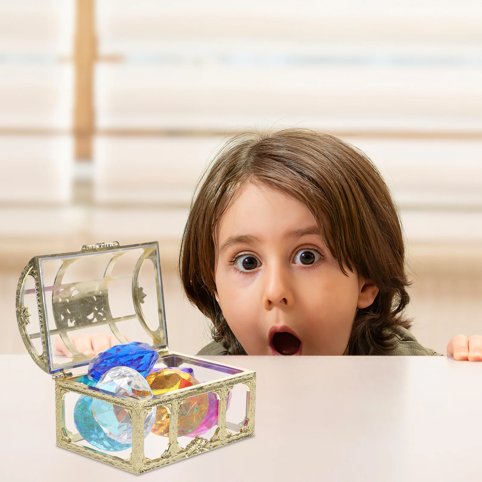 Cofre del Tesoro Lleno de Gemas Falsas Coloridas para Niños, Juguete para Piscina, Gemas Acrílicas, Regalo Estimulante para Bolsas