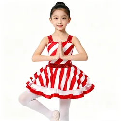 # 2T-16 Çocuk Kız Noel dans kostümü Şeker Kamışı Noel Baba Leotard Elbise Payetler Çizgili Buz Pateni Rulo Giyim