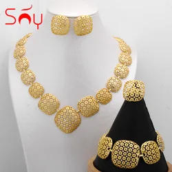 Sunny Costume Jewelry 4 Pieces Set Classic Simple Earrings Necklace Bracelet Ring For Women Bridal Wedding Daily Wear Gifts