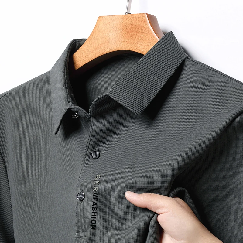 قميص بولو بأكمام طويلة للربيع والخريف للرجال، تي شيرت بياقة، فستان فضفاض للأب في منتصف العمر، تي شيرت، معطف سفلي #4