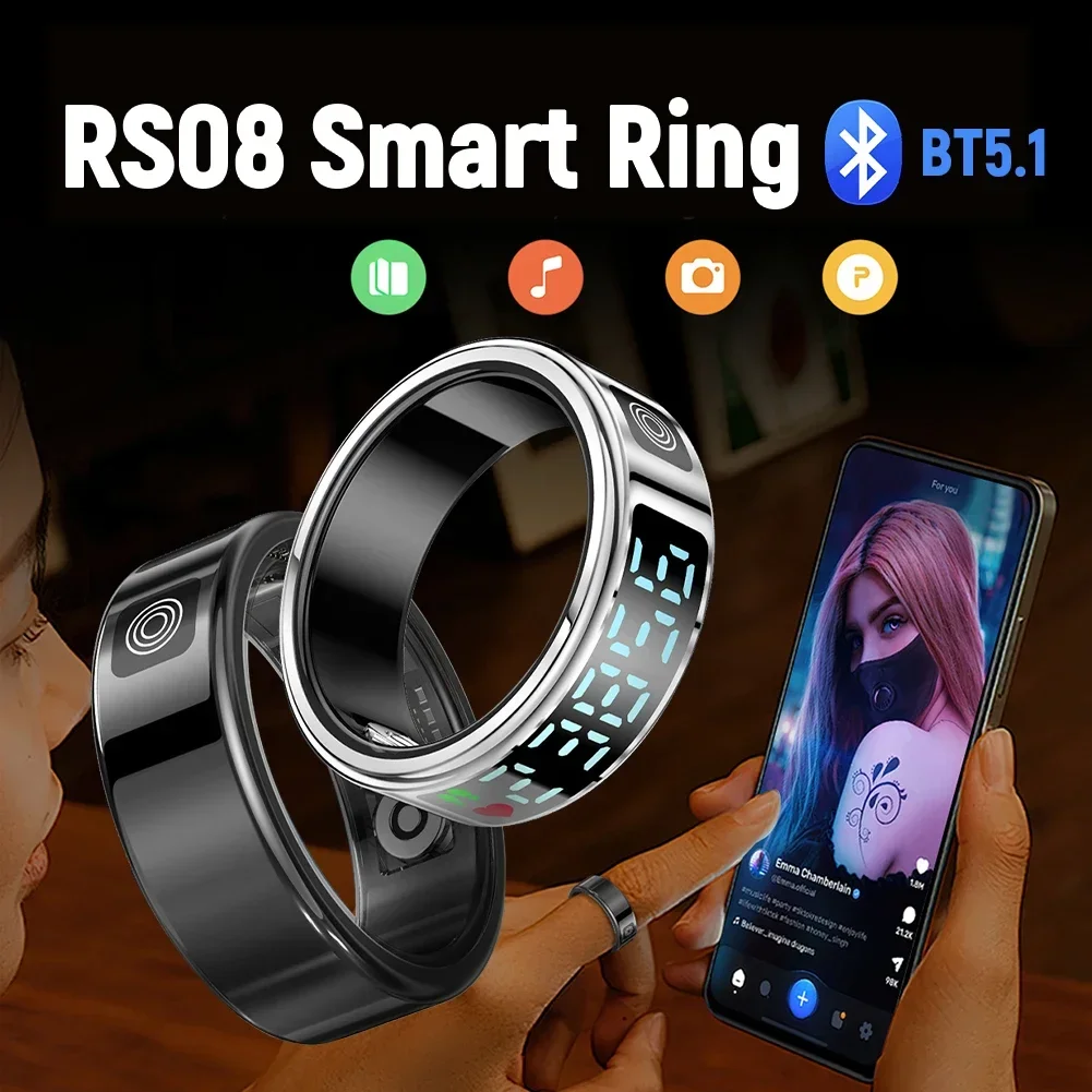 

New RS08 Smart Ring Heart Rate Health Monitor Blood Oxygen Sleep Monitor 5ATM Waterproof Multi-sport Modes BT5.1 for Android IOS