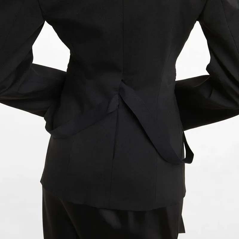 Blazer de traje negro para mujer, chaqueta de negocios elegante, abrigo Sexy con cuello en V y cremallera, ropa de trabajo para mujer de oficina, 1 pieza