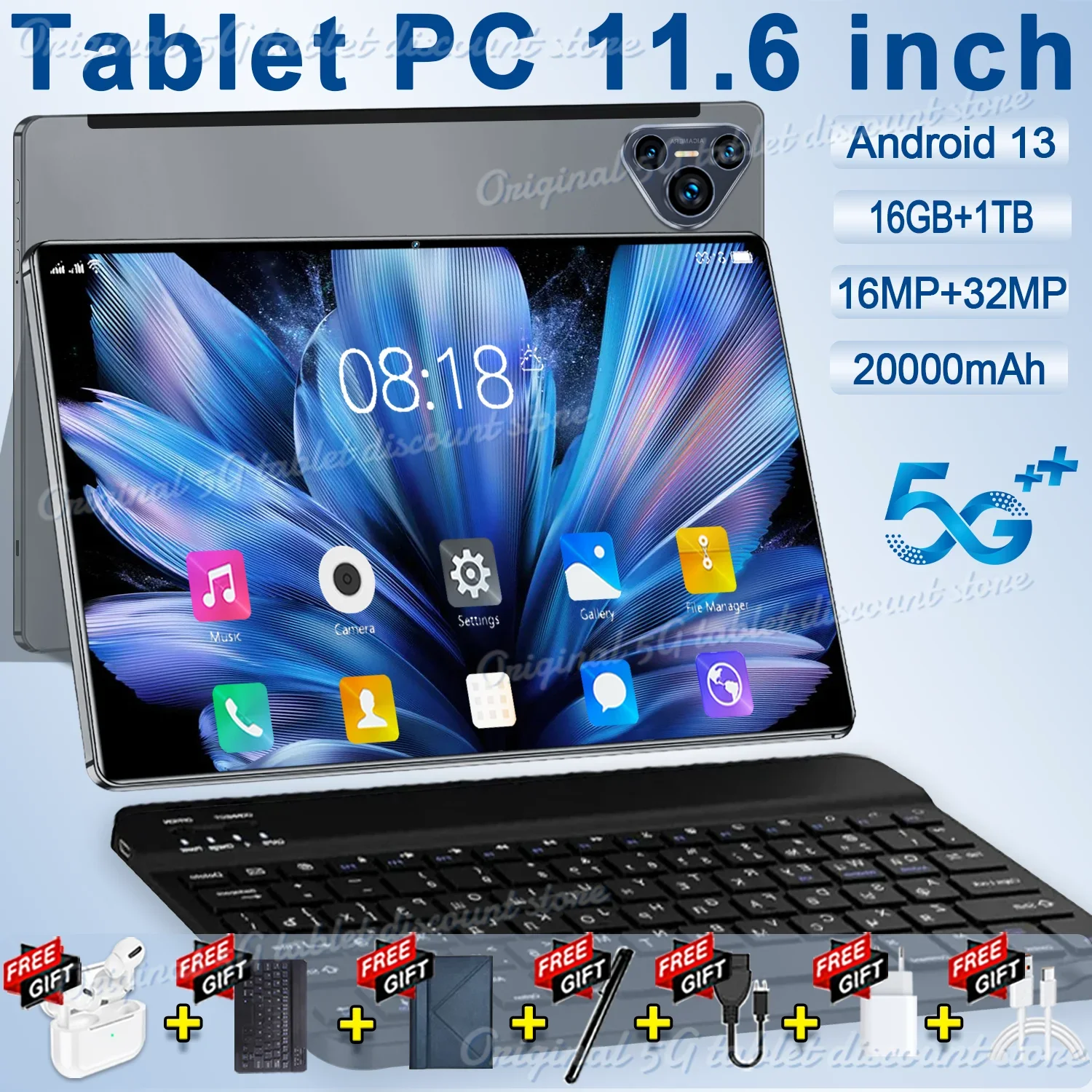 2024 New Global Version 11.6inch tablet 5G android 16GB RAM +1TB ROM Network 20000mAh Android 13.0 14 core Wifi PC 4G  tablets