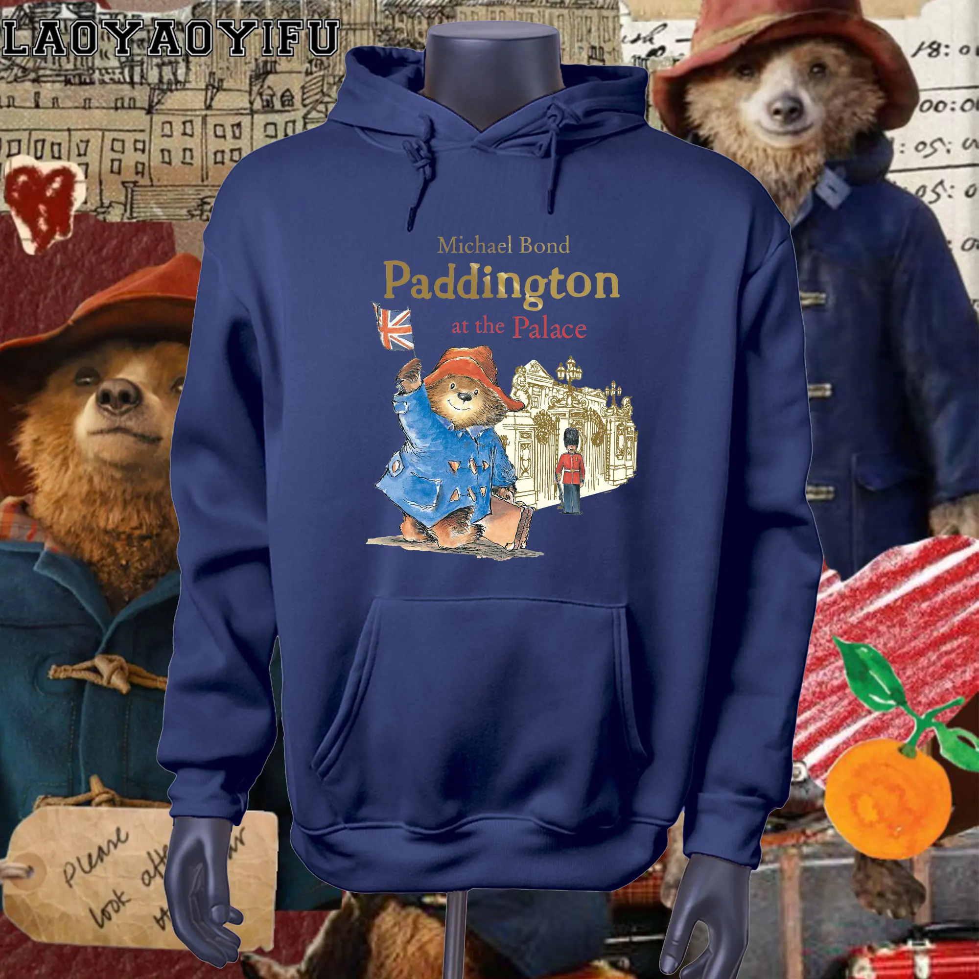Cartoon Paddington Bear London Printed Long-sleeve Hoodie for Women Casual Everyday Autumn/winter Season Hoodies Unisex Clothing