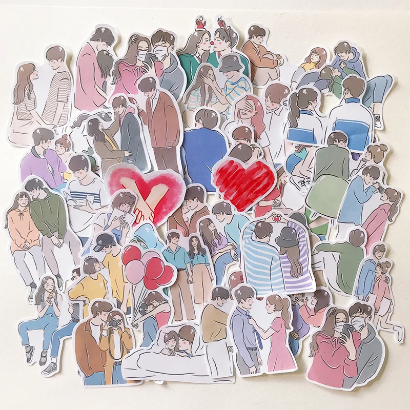 Stickers 42pcs Cute Couple Stickers Hand-painted Characters Boys And Girls Love Album Diy Decoration Diary Computer Mobile Phone