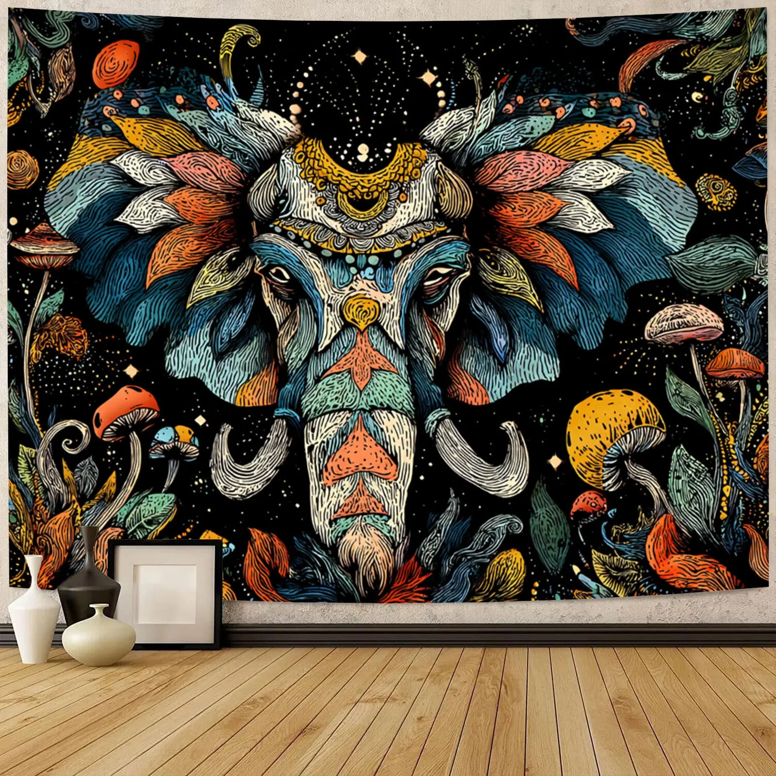 Fantasy horned starry night Digital printing polyester wall hanging tapestry decorative Living room bedrooms background gift
