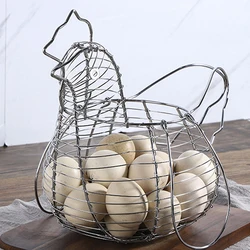 Homewares-cesta de alambre con forma de gallina para almacenamiento, cesta de alambre para colección de huevos, estilo granja, organización